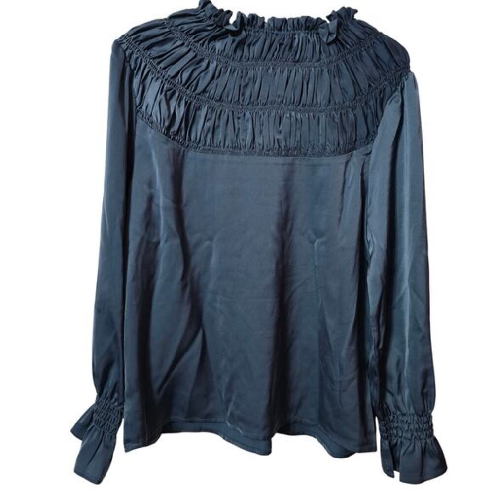 Taylor‎ Tillman New York Jane Top in Teal Blue Satin Prairie Size Small